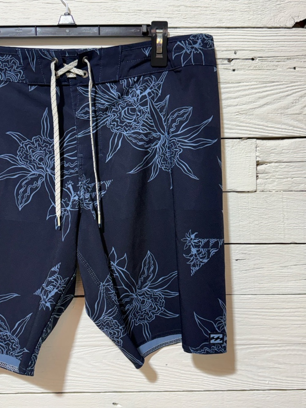 Billabong Navy Swim Board Shorts with Light Blue Floral Print - Picture 3 of 6